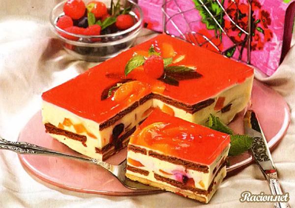 Рецепт Желейный торт с персиками и вишней