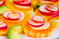 Приготовление Цитрусовый салат с редиской и авокадо блюда