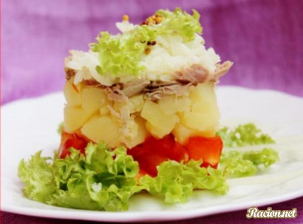 Рецепт Салат с картошкой и курицей. Приготовление 

блюда
